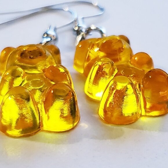 Orange Transparent Gummy Bear Earrings - Picture 2 of 4